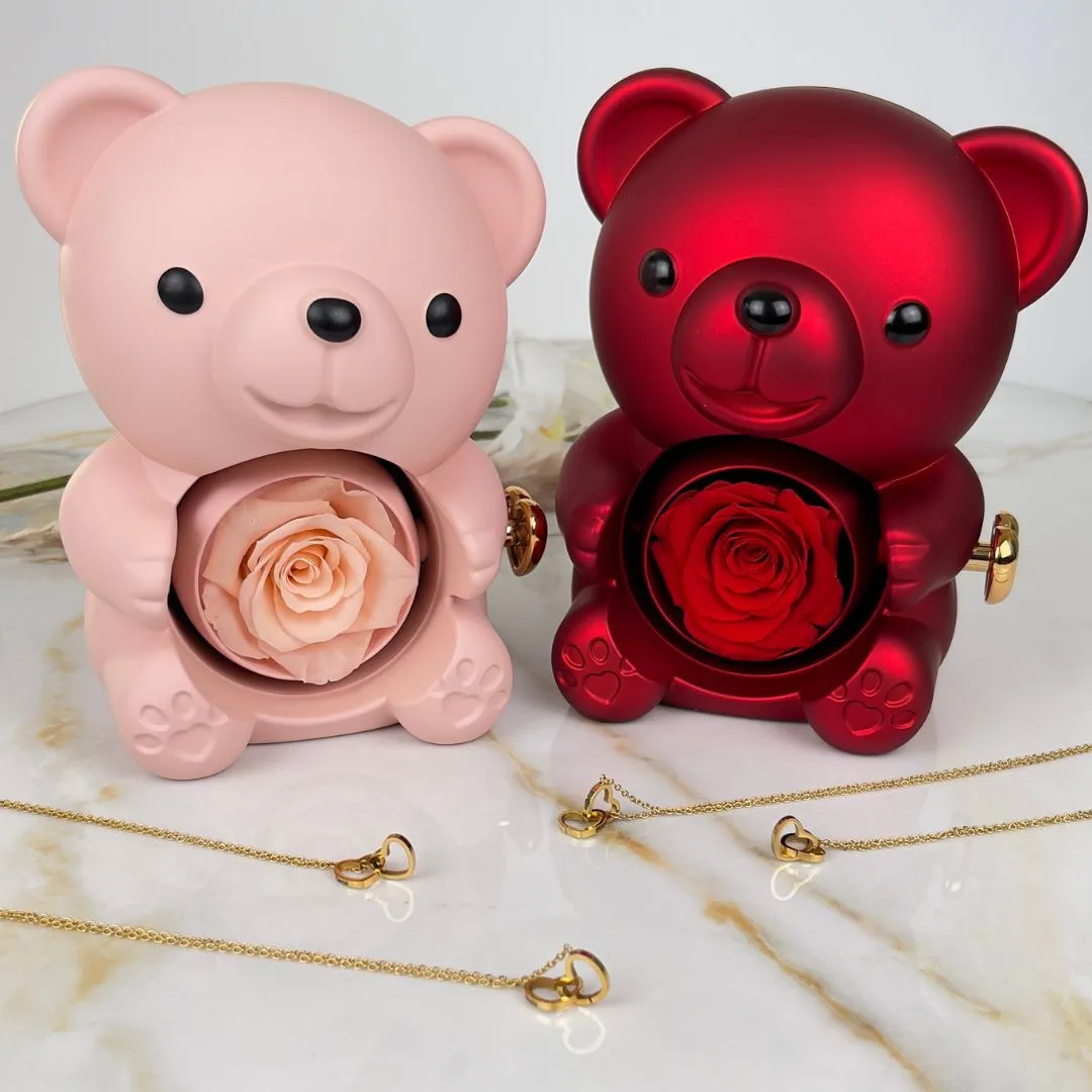 Duo oursons rose clair et rouge avec rose